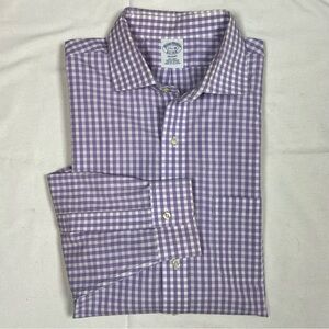 BROOKS BROTHERS Regent Mens XL (17.5/36) Lavender Gingham Long Sleeve Shirt